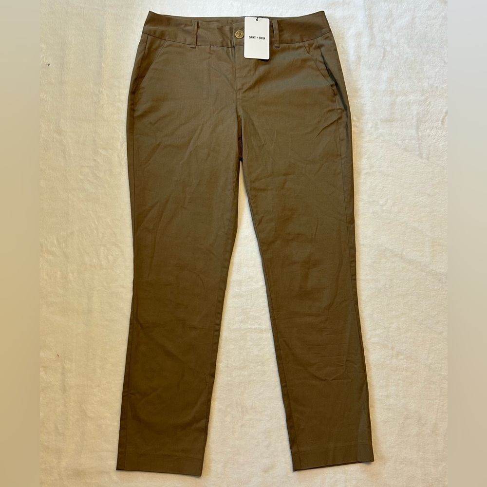 Saint + Sofía Brown Chinos Straight-Leg Cotton Blend